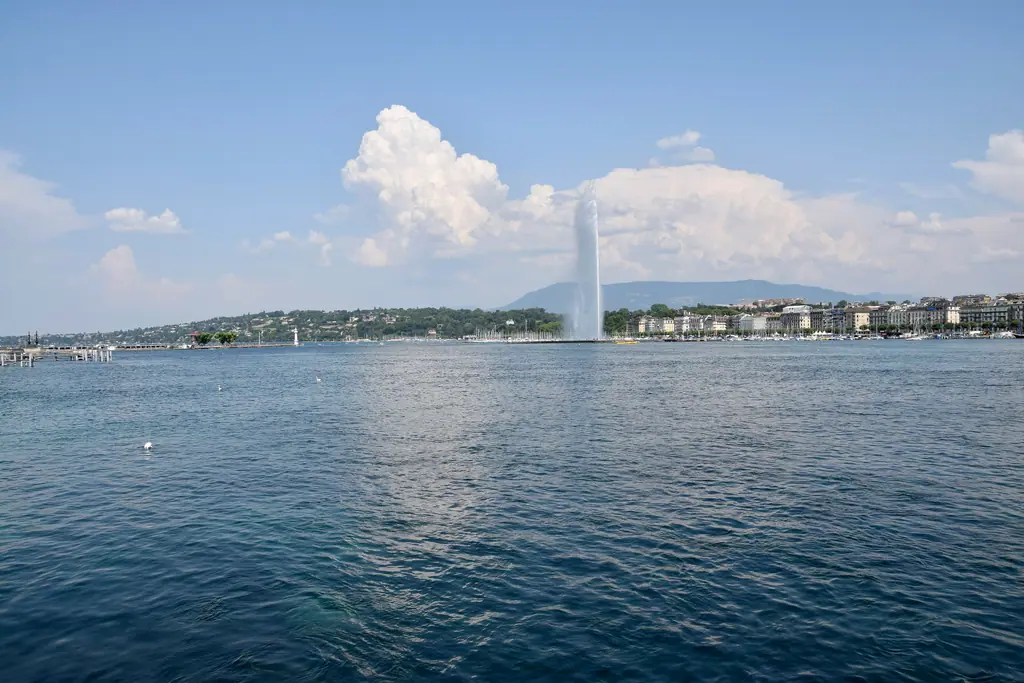 The Jet d’Eau fountain rising over Lake Geneva
